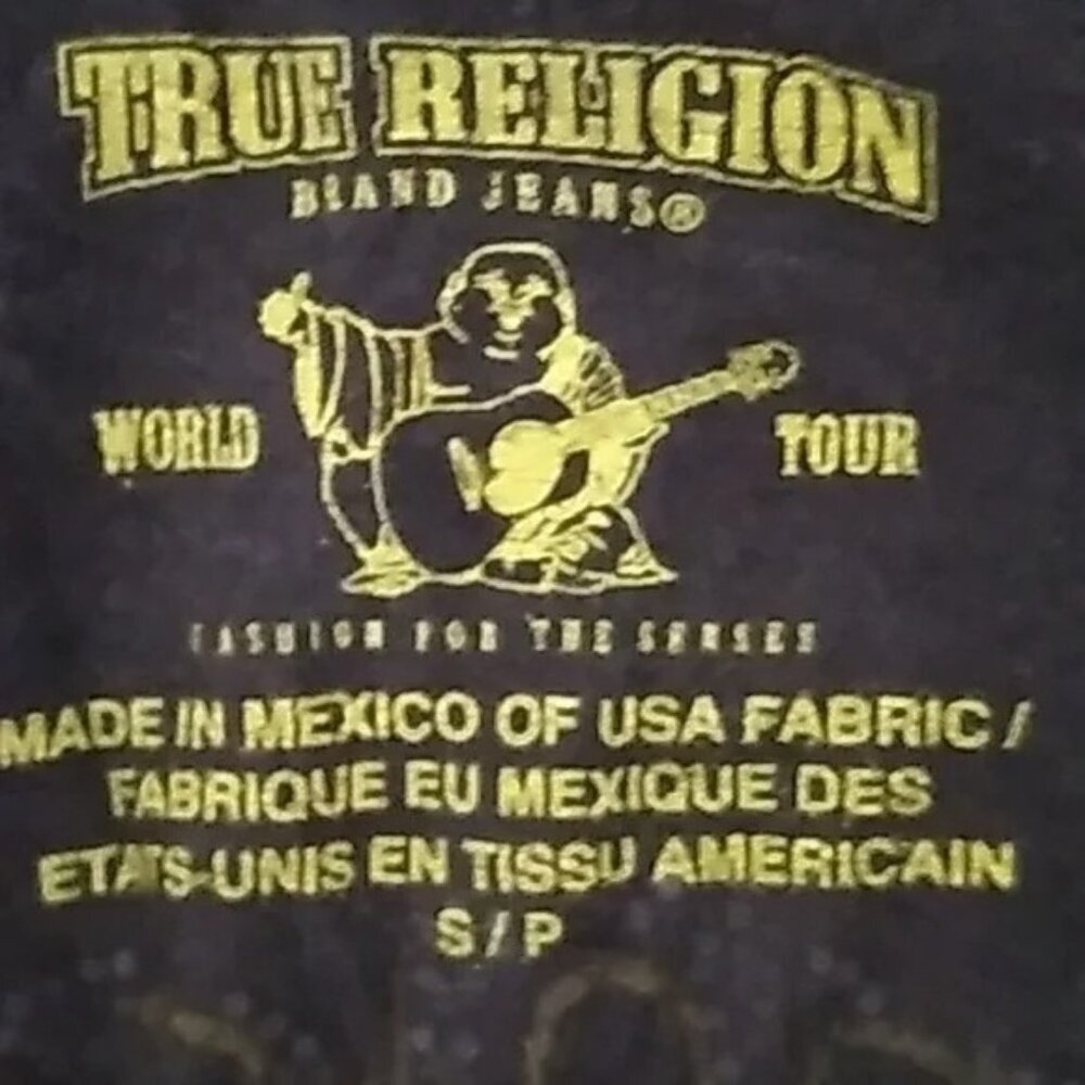 True Religion Black Rhinestone Y2K V-Neck T-shirt - Picture 2 of 6